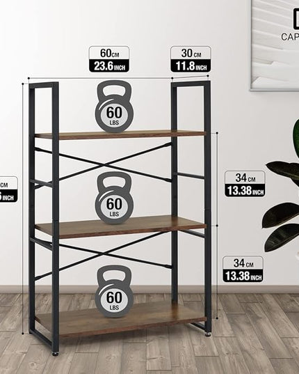 CAPHAUS 3 Tier Small Bookshelf, 24 Inch Width Free Standing Shelf, Bookcase Shelf Storage Organizer, Industrial Book Shelves for Home Office, Living Room, Rustic Oak Vintage Shelves & Metal Frame