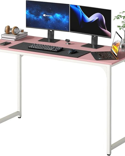PayLessHere | 47 Inch Computer Desk | Pink | Office Desk with Metal Frame, Adjustable Feet | Water-Resistant, Scratchproof Surface | Sturdy Writing Table for Home Office or Study | Pack of 1