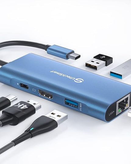 UtechSmart USB C Hub, Ethernet Multiport Adapter 6 in 1 USB C to HDMI Dock Compatible for MacBook Pro/Air, Chromebook, Dell XPS, HP and Type C Devices (Gigabit Ethernet 100W PD 4K HDMI USB 3.0) Blue