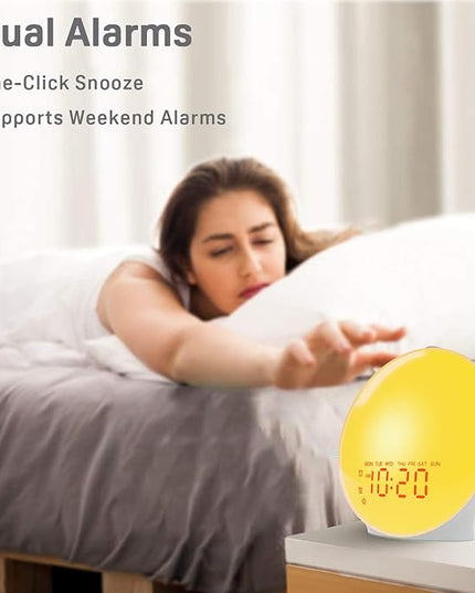 Wake Up Light Sunrise Alarm Clock for Kids, Heavy Sleepers, Bedroom, with Sunrise Simulation, Sleep Aid, Dual Alarms, FM Radio, Snooze, Nightlight, Daylight, 7 Colors, 7 Natural Sounds, Ideal for Gift