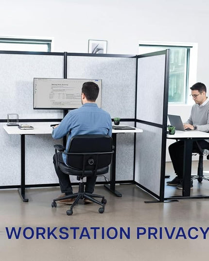 VIVO T-Shape Modular Corner Wall System, 4 Panels, Modern Professional Office Cubicle Dividers, Freestanding Privacy Screen, 66 inches High, Light Gray, Black Frame, PP-MWS63B-T