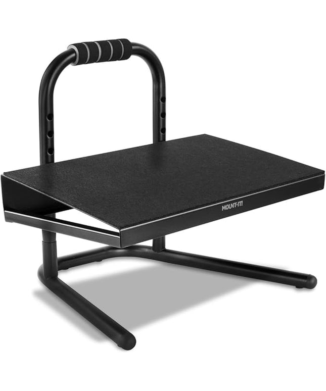 Mount-It! Height Adjustable Foot Rest for Standing and Sitting, Freestanding Under The Desk Footrest with Handle and Six Height Settings, Anti-Slip Padded Surface,Black