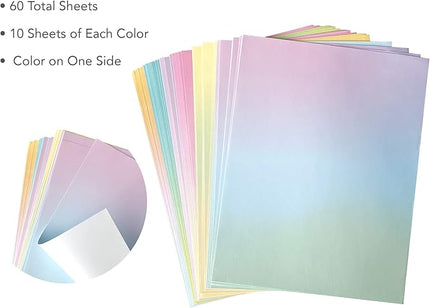 Pastel Gradient Paper Stationery, Aesthetic Paper 8.5 x 11 Inches, 60 Sheets, Colorful Writing Paper, Pretty Stationary Paper, Decorative Scrapbook Paper