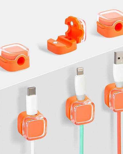 Magnetic Cable Clips Cord Organizer Holder, 6 Pack Adhesive Wire Holder Keeper Organizer USB Charging Cable Storage Holder for Home Office Phone Car Wall Desktop Nightstand Kitchen (Orange)
