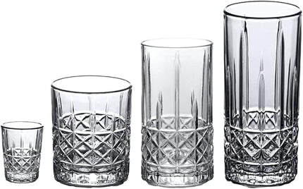 AMZ Empire 13 Oz Drinking glasses Set of 4 - Strong Glass Beautiful And Elegant Evora Highball Glasses - Cocktail Glasses, Tumbler Cup, Cold Beverage Glasses with Coasters