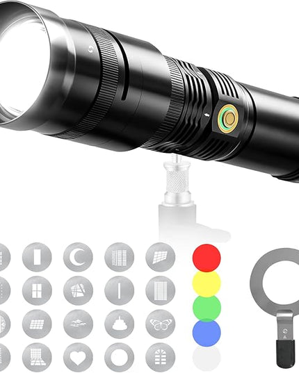 WELLMAKING 40W LED Photography Flashlight Optical Glass Lenses, 7800mAh Aluminum Alloy Patterned Ambient Light, with 20 Patterned Light Filters for Photo, Content Creation Video Recording Accessorie