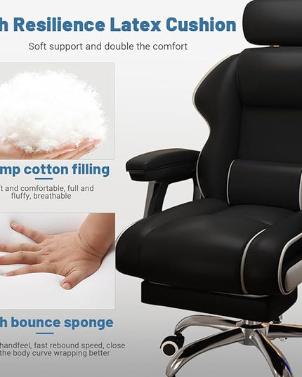 Executive Computer Chair Home Office Desk Chair,Adjustable Angle, Ergonomic Adjustable Height PU Leather Chairs with Cushions Armrest for Long Time Seating-High Office Chair with Footrest