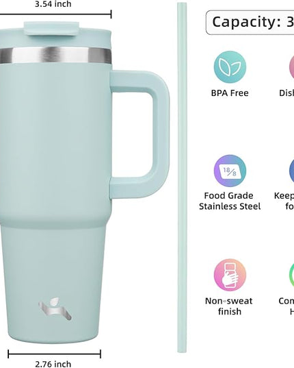 30 oz Tumbler with Handle and 2 Straws,2 in 1 Lid Insulated Water Bottle Stainless Steel Travel Coffee Mug,Blue Haze