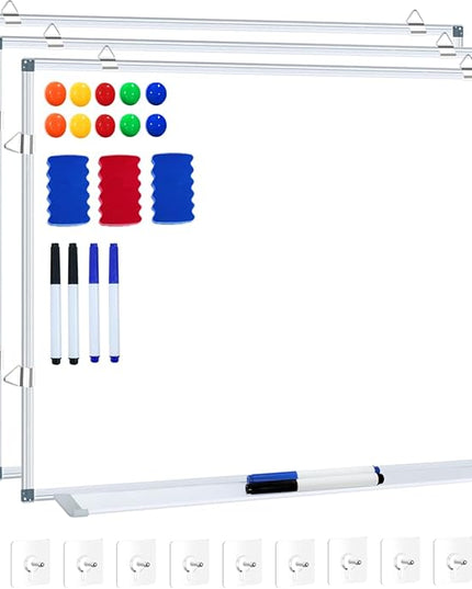 H-Qprobd White Board Dry Erase Whiteboard for Wall 24x18 (3pcs) Magnetic Boards for Office Classroom & Home, Small Wall Whiteboard Including 6 Markers, 10 Magnets, 2 Erasers & 15 Adhesive Hooks