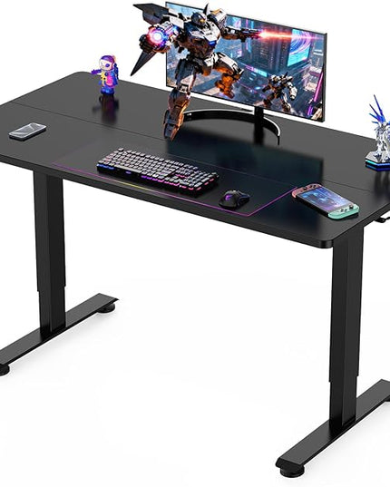 Veken 55 Inch Large Electric Standing Gaming Desk, Heights Adjustable,Sit to Stand Up, Work Home Office Computer Table for Study, Walking Pad, Writing, and Games, Wooden Desktop Desks, Black