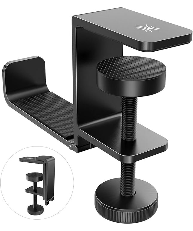 OneOdio MTL99 Foldable Headphone Stand, Metal Headset Holder Space-Saving Table Hook, Clamp-on Under Desk Hanger, Universal Fit Gaming Headphones Mount, Black