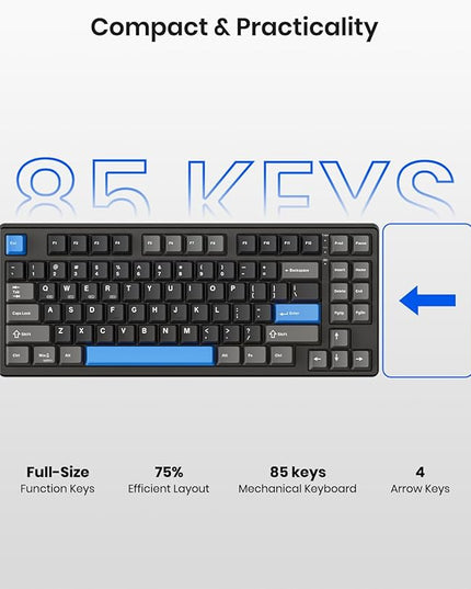 Wireless Mechanical Keyboard,Gasket Mounted with Creamy Sound,Bluetooth/2.4GHz/USB-C,Custom Hot Swappable,RGB Backlit,75% Compact Layout for Gaming/Typing/Win/Mac/PC(Textured Black,Linear Switch)