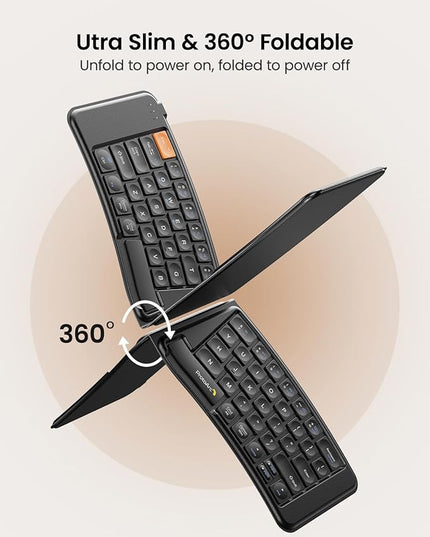 ProtoArc Ergonomic Foldable Keyboard Mouse, XKM03 Portable Folding Bluetooth Keyboard Mouse Combo for Business and Travel, Split Design, 3 Bluetooth, Rechargeable, for iPad, Tablet, iPhone, Laptop