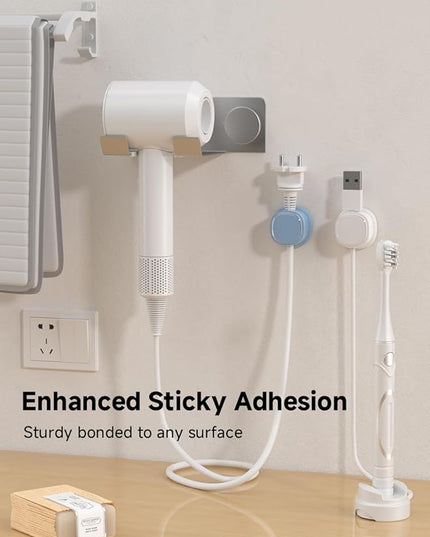 9 Pack Cord Organizer, Spring Cable Management, Adhesive Cute Cable Holder Clips, Phone Charger Wire Keeper for Desk Nightstand Car Office (9-Pack White_Blue)