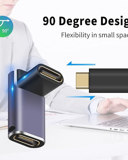 Poyiccot USB C Coupler 240W, USB C Female to Female Adapter, 90 Degree Type C Extender Coupler Supports 40Gbps Data Transfer & 8K Video Output for Thunderbolt 4/3 iPad, MacBook, 2-Pack