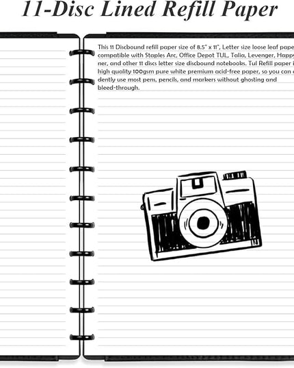 Letter Size Discbound Refill Paper, 11 Disc Paper Refill for Note-Taking System Discbound Planner, 100Sheets / 200Pages Discbound Paper, 100gsm, White, 8.5'' x 11''