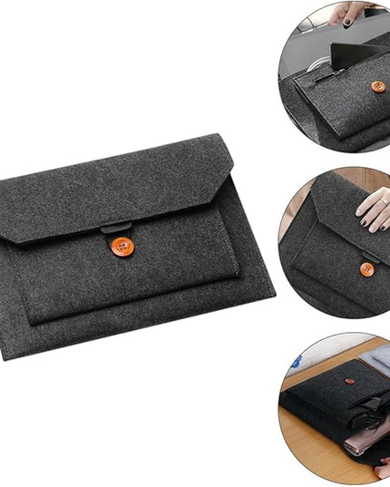 Mikikit 14-Inch Laptop Sleeve Felt Computer Pouch Business Carrying Bag with Tablet Storage Organizer for Travel and Work, Black