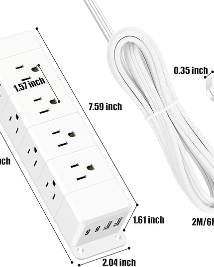 45W USB-C Fast Charging Under Desk Power Strip,12 Outlet Mountable Power Strip with 4 USB,1200J Surge Protection,6FT Flat Extension Cord