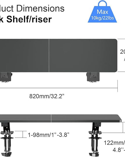 suptek Clamp-on 32 Inch Dual Monitor Desk Mount Riser Shelf Computer Stands for 2 Monitor,Laptop,Printer, Notebook,32.2” x 7.8” x 5.7”