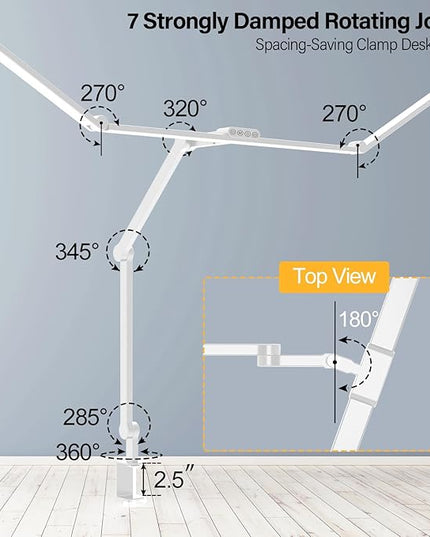 Micomlan 3000 Lumen Super Bright Led Desk Lamp for Home Office, 47Inches Long Architect Desk Lamp with Clamp, Dimmable Table Light with Adjustable Monitor Light Bar Tall Office Lighting for Computer
