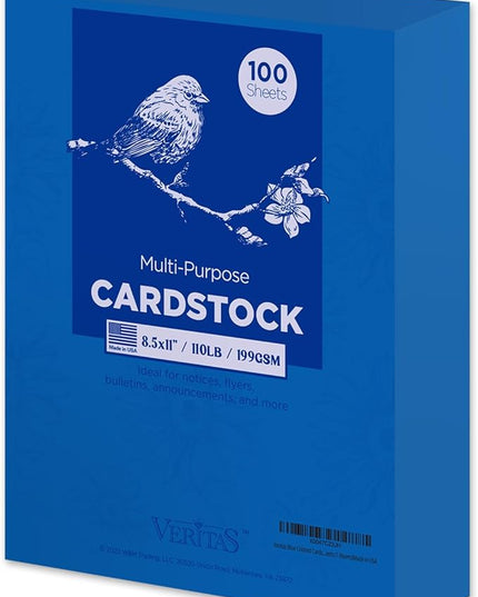 Veritas Blue Colored Cardstock, 8.5" x 11" Colored Copy paper, 110LB/199GSM Printer Paper, 100 Sheets (1 Reams), Colored Multi-Purpose Paper, Made in USA