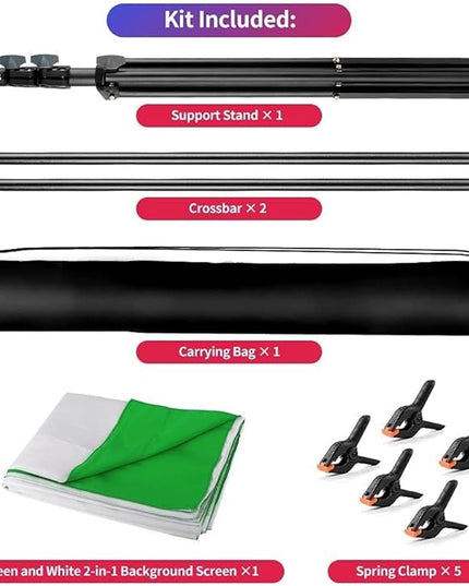 2-in-1 White Backdrop Green Screen Backdrop Stand Kit, 5x6.5 ft Greenscreen Background with Stand for Streaming, Zoom, Photography, Video with Clips & Carrying Bag