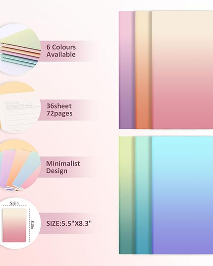 Ddaowanx Kraft Notebooks, Journals in Bulk, Lined Paper, 72 Pages, 36 Sheets, 80GSM, 8.3x5.5 Inch, A5 Size, Travel Writing Notebook for Office School Supplies (Lined-48pack, Gradient)