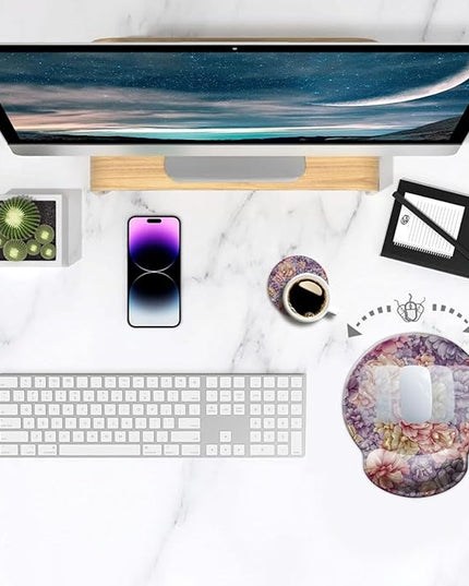Ergo Comfort Gel Wrist Rest Mouse Pad-Ergonomic Office Mousepad with Wrist Support-Non-Slip, Design Desk Accessories Mat for Home&Game Decor Boho Floral