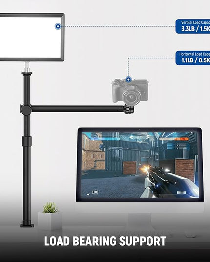 NEEWER Overhead Camera Desk Mount with Swivel Boom Arm, 1/4" Ball Head, Phone Holder & C Clamp, 22"/55.5cm Adjustable Webcam Mic Stand for LED Light Microphone Streaming Zoom Video Recording, DS024