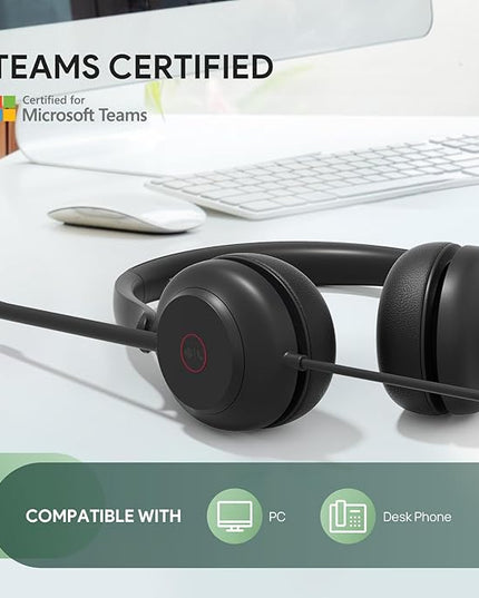 Yealink UH35 USB Headset for PC, Wired Headphones with Noise Cancelling Microphone, Certified Teams, All-Day Comfort Design, Stereo Headset for Home Office Online Meeting, Easy Mute, Busylight
