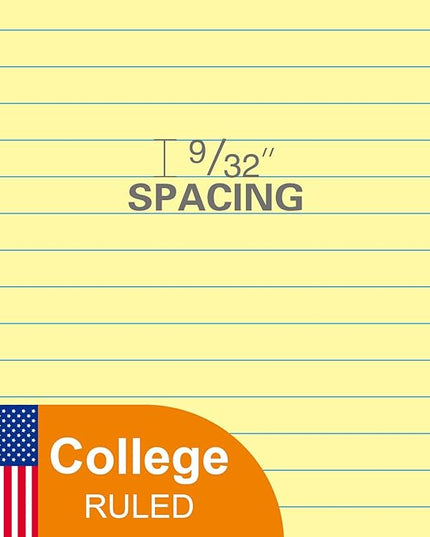 KAISA Loose Leaf Notebook Paper, College Ruled, 300 Sheets Per Lined Paper, 8" x 10.5", 3 Hole Punched for 3 Ring Binder, Canary, Made In USA