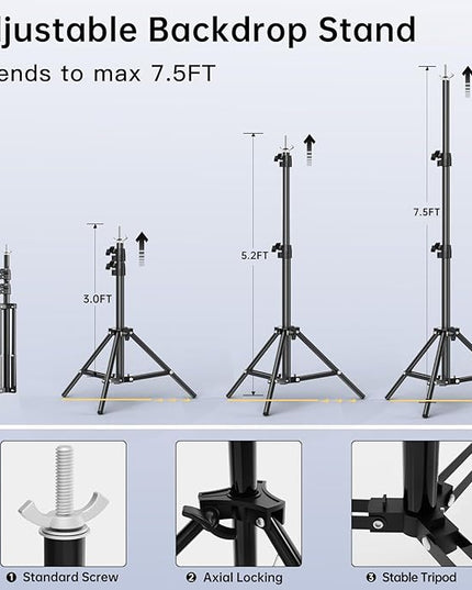 BEIYANG Backdrop Stand, 7.5 FT x 10 FT Adjustable Photography Background Support System Kit with Carrying Bag for Photo Video Studio
