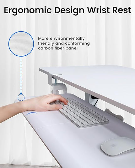 NearHub Large Keyboard Tray Under Desk Slide Out with Extra Sturdy C Clamp Mount System,26'' (30'' including Clamps) x11 Slide-Out Keyboard Drawer Under Desk for Typing,Keyboard Mouse Tray,White
