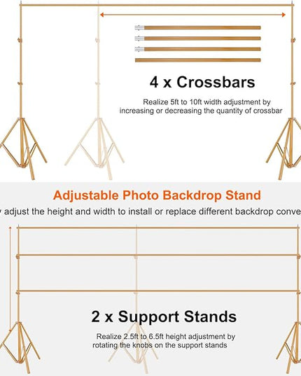 6.5 x 10ft Adjustable Backdrop Stand Kit,Heavy-Duty Photography Background Support System with Clamps & Carry Bag,Photo Video Studio Backdrop Stand for Parties,Weddings,Green Screen & Banner Display