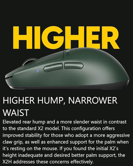 Pulsar Gaming Gears X2H Wireless Gaming Mouse, Founder's Edition, Ultra Lightweight 1.90 oz (54 g), Symmetrical, Optical Switch, 2.4 Ghz 1 ms, 26000 DPI, PAW3395 Sensor (Medium, Wireless, Green)