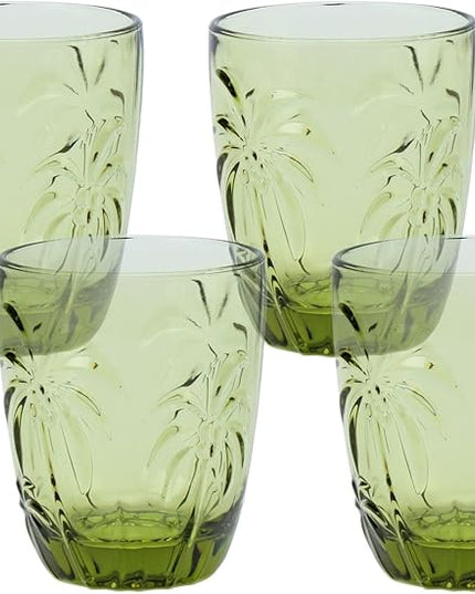 M&N HOME Green Christmas Tumblers, Colored Whiskey Glasses, Set of 4 Colorful Drinking Glasses, 9 Oz Coconut Cups, Glass Cups for Water and Juice, Holiday Glasses Drinkware - GREEN SET