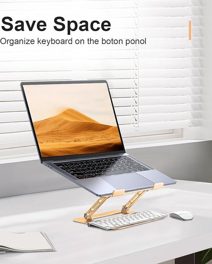 Adjustable Laptop Stand for Desk,Portable Laptop Stand Holder and Riser,Foldable Aluminum Notebook Computer Stands for MacBook Air Pro HP Lenovo Dell Samsung Chromebook, 10-15.6 inch, Gold