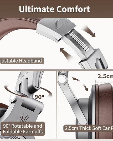OneOdio A71 Hi-Res Studio Recording Headphones - Wired Over Ear Headphones with SharePort, Monitoring Mixing Foldable Headset with Stereo Sound, 3.5/6.35MM Jack for PC Computer DJ Guitar-Silver