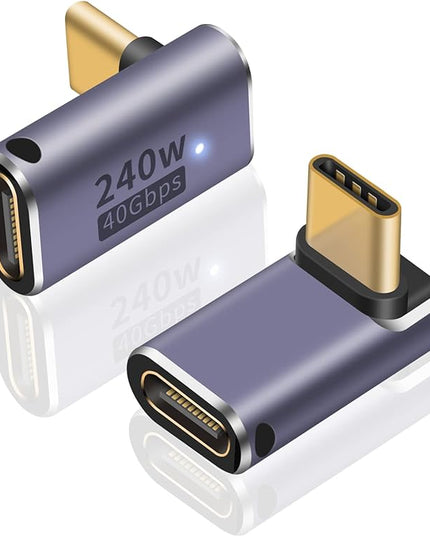 Poyiccot 240W USB C 90 Degree Adapter, Up & Down 90 Degree USB C Adapter,(40Gbps, 8K@60Hz, Male to Female) Type C Extender Compatible for iPad, Notebook, Galaxy S23, Thunderbolt 4/3, (2-Pack)