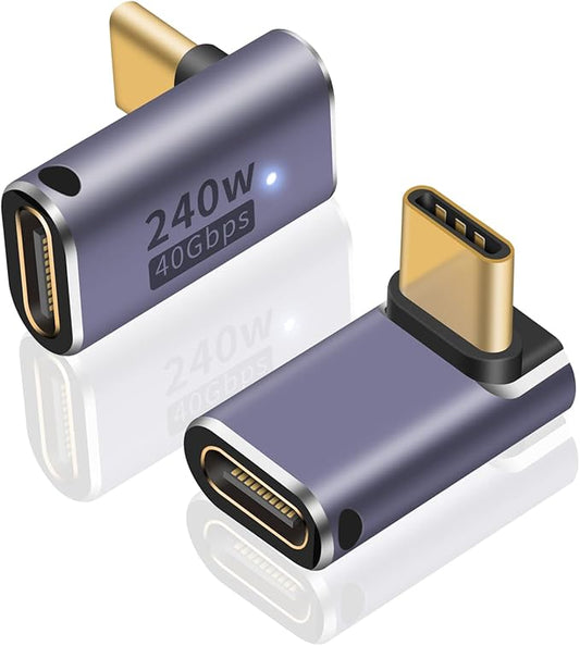 Poyiccot 240W USB C 90 Degree Adapter, Up & Down 90 Degree USB C Adapter,(40Gbps, 8K@60Hz, Male to Female) Type C Extender Compatible for iPad, Notebook, Galaxy S23, Thunderbolt 4/3, (2-Pack)