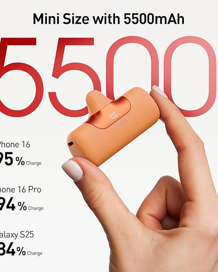 iWALK Portable Charger 5500mAh Next-Gen Small Power Bank 22.5W Fast Charging Battery USB-C Portable Phone Charger for iPhone 17/16/15 17 Plus 17 Pro Max iPad, Samsung Galaxy S25 S24 S23 Android,Orange