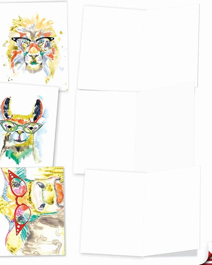 The Best Card Company - 10 Watercolor Blank Cards with Envelopes (4 x 5.12 Inch) Cute Animals, All Occasion Note Cards - Rainbow Splash Animals AM6137OCB-B1x10-NB