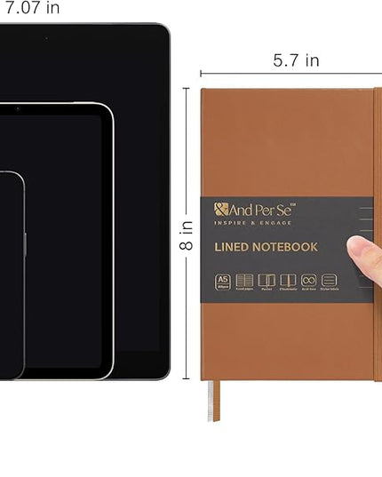 &And Per Se Lined Journal Notebook, 160 Pages, A5 5.7 x 8 inches College Ruled Thick Paper Notebook Journals for Writing, Hardcover Notebooks for Women Men Office School (1 Pack, Light Brown)