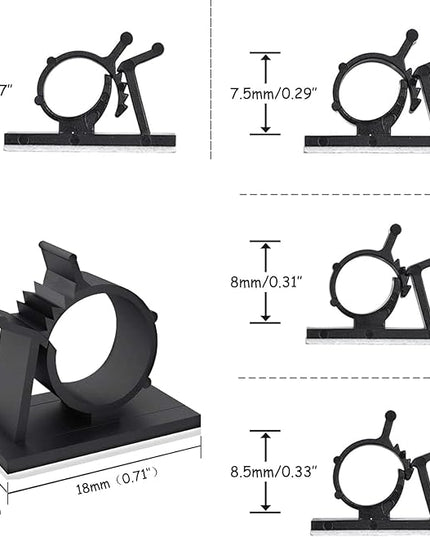 Viaky 30 Black Adjustable Cable Clips, Reusable Buckle Self-Adhesive Wiring Fixing Nylon Bracket Wire Management Suitable for 0.3 Inch Diameter(8mm) Cable