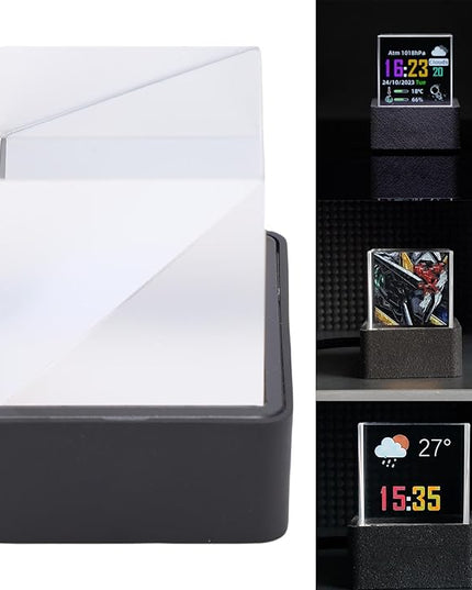 Hamwesh LED Holographic Photo Display, WiFi Smart Weather Station Digital Time Clock with GIF Animations and Custom Photo Album Player Creative Cool Desktop Decor for Car