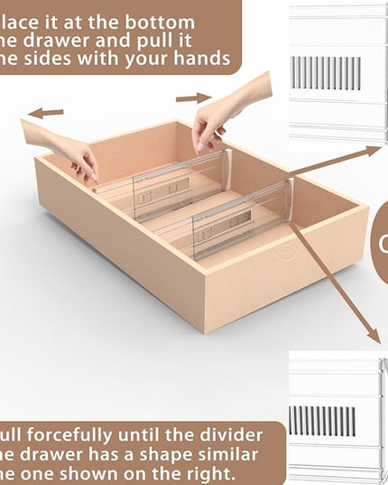 6 Pack Adjustable Drawer Dividers for Clothes,4" High Expandable From 13-21" Clear Drawer Organizers, PC Plastic Separators for Dresser/Bedroom/Bathroom/Kitchen/Office Storage