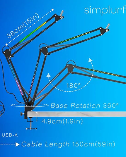 RGB Boom Arm, Adjustable Mic Stand with Desk Mount Clamp and Mic Clip, Compatible with HyperX Quadcast, Blue Yeti, Rode, Shure SM78 for Streaming, Gaming, Youtube Recording （WHITE）