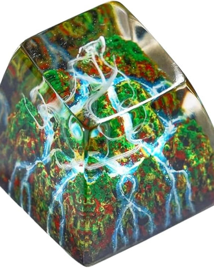 Fantasy Primary Forest Waterfall Artisan Keycap R1 SA Profile Custom Rain Forest Keycaps 1U ESC Handmade Gaming Resin Key Cap Cherry MX Switch Compatible Mechanical Keyboard Gifts for Nature Lovers