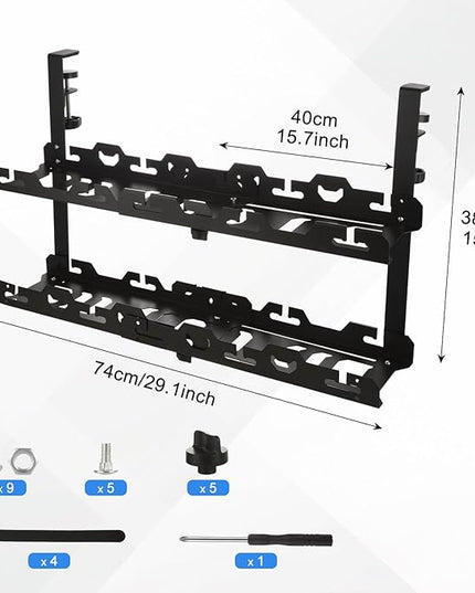 Cable Management Under Desk Tray 15.7-29 inch Under Desk Cable Management Black Extendable Under Desks Cable Managements No Drill Under Desks for Wire Managements