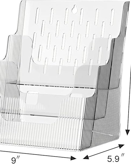 Gagee Brochure Display Stand or Wall Mount 8.5 x 11 inch,3 Tier Magazine Holder,Clear Stands for Display Literature,Brochures,Pamphlet,Flyer,Paper Document